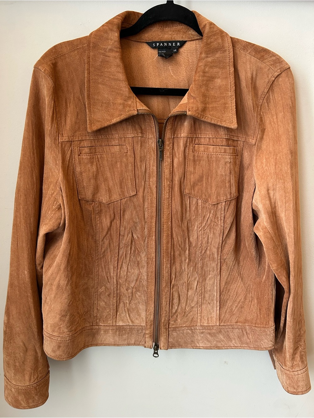 SPANNER Genuine Leather Jacket Cognac Brown Utility Moto Western Size 14